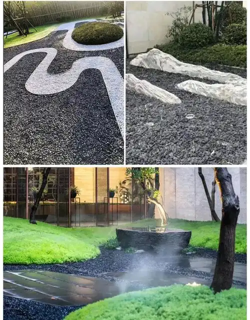 枯山水石子景观白色砾石日式庭院黑色造景装饰天然铺路灰色小石头